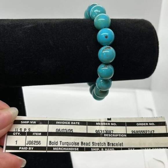 Bold Turquolse Bead Stretch Bracelet Blue Chunky Vintage 80s Style Southwest - Picture 4 of 7